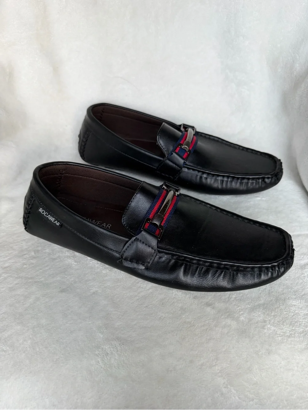 Rocawear Men’s Black Slip-On Driving Loafers with Red-Blue Accent Size 9.5